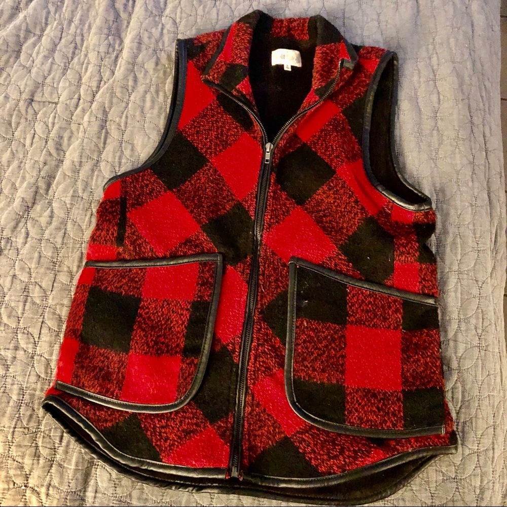 Plaid/Faux Leather Vest